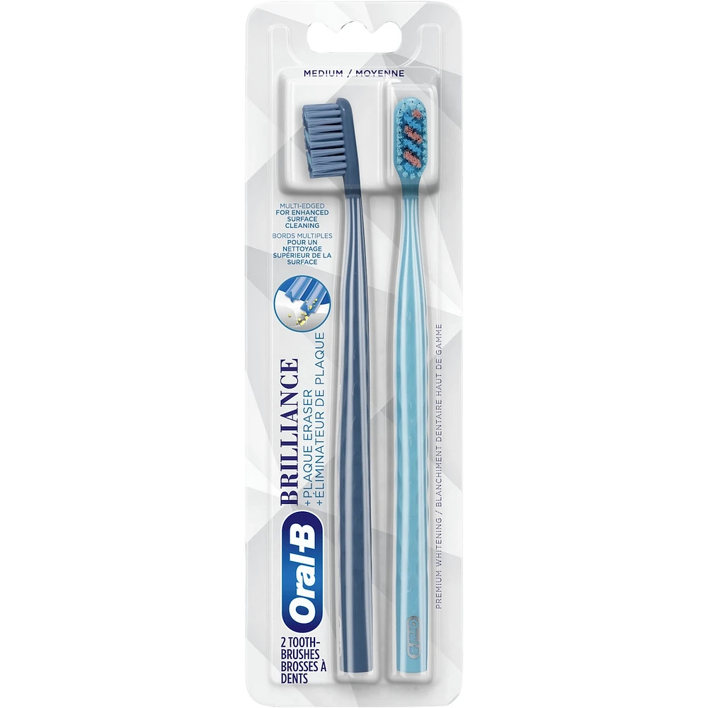 Brilliance Premium Whitening Toothbrush with Plaque Eraser, Medium, Sky Blue, 1 Count