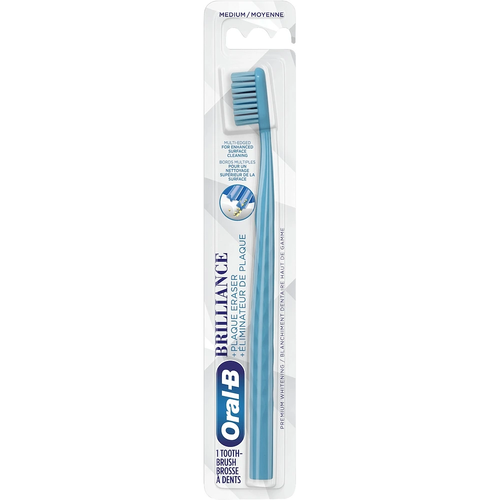 Brilliance Premium Whitening Toothbrush with Plaque Eraser, Medium, Sky Blue, 1 Count
