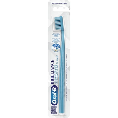 Brilliance Premium Whitening Toothbrush with Plaque Eraser, Medium, Sky Blue, 1 Count