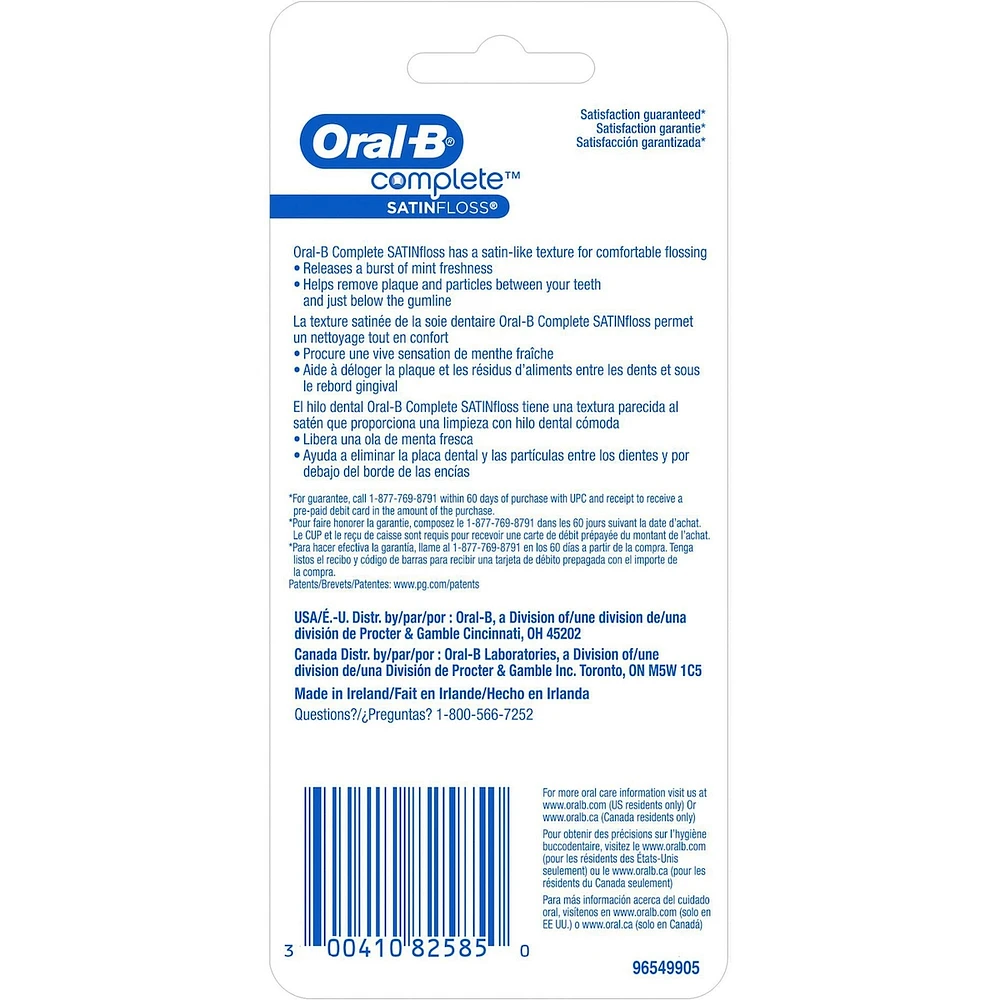 Oral-B Complete SatinFloss Dental Floss, Mint, 50 M, Pack of 2