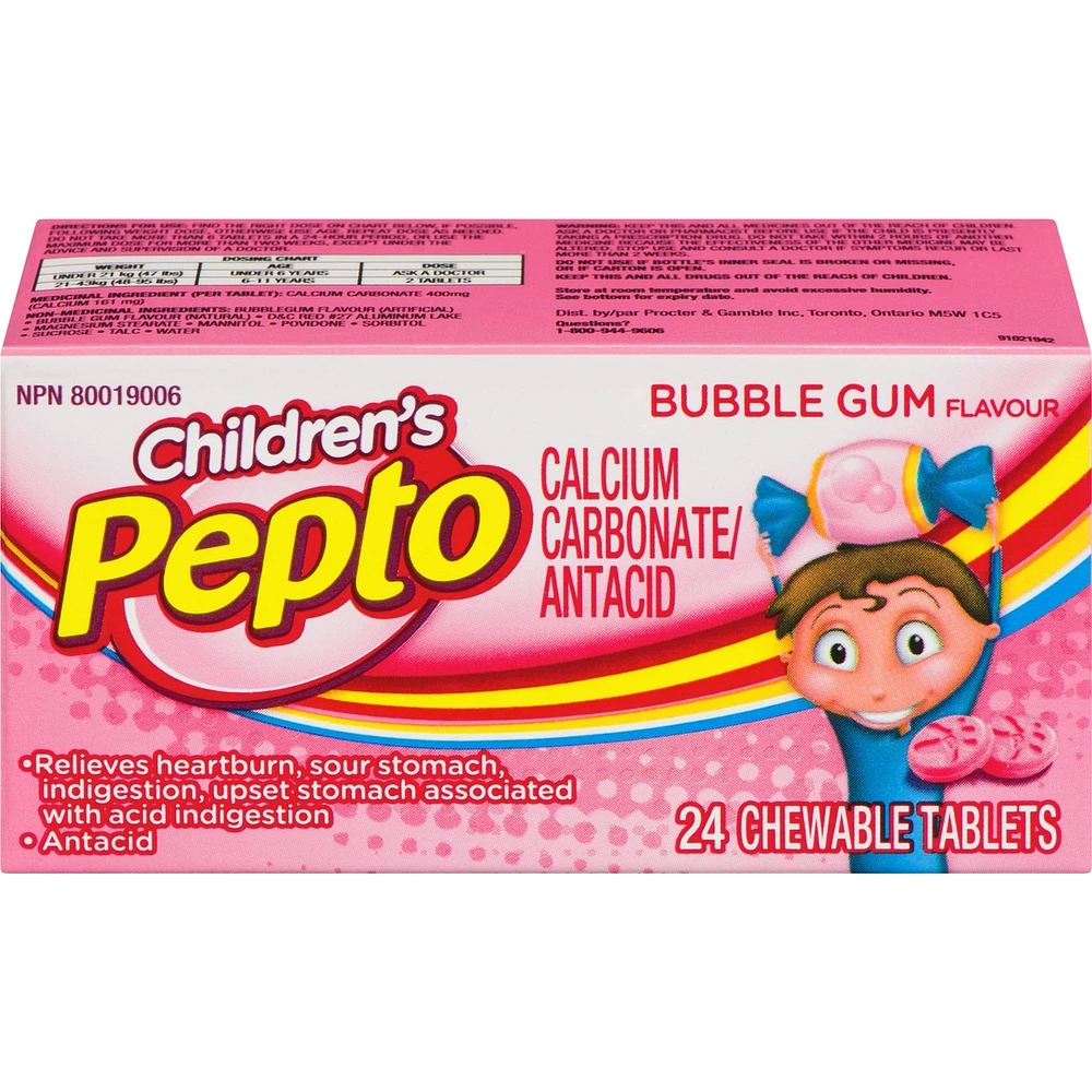 Kid's Bubblegum Flavor Chewables for Heartburn, Acid Indigestion, Upset Stomach, 24ct