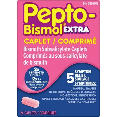 Extra Strength Caplets for Nausea, Heartburn, Indigestion, Upset Stomach, and Diarrhea Relief, Original Flavor