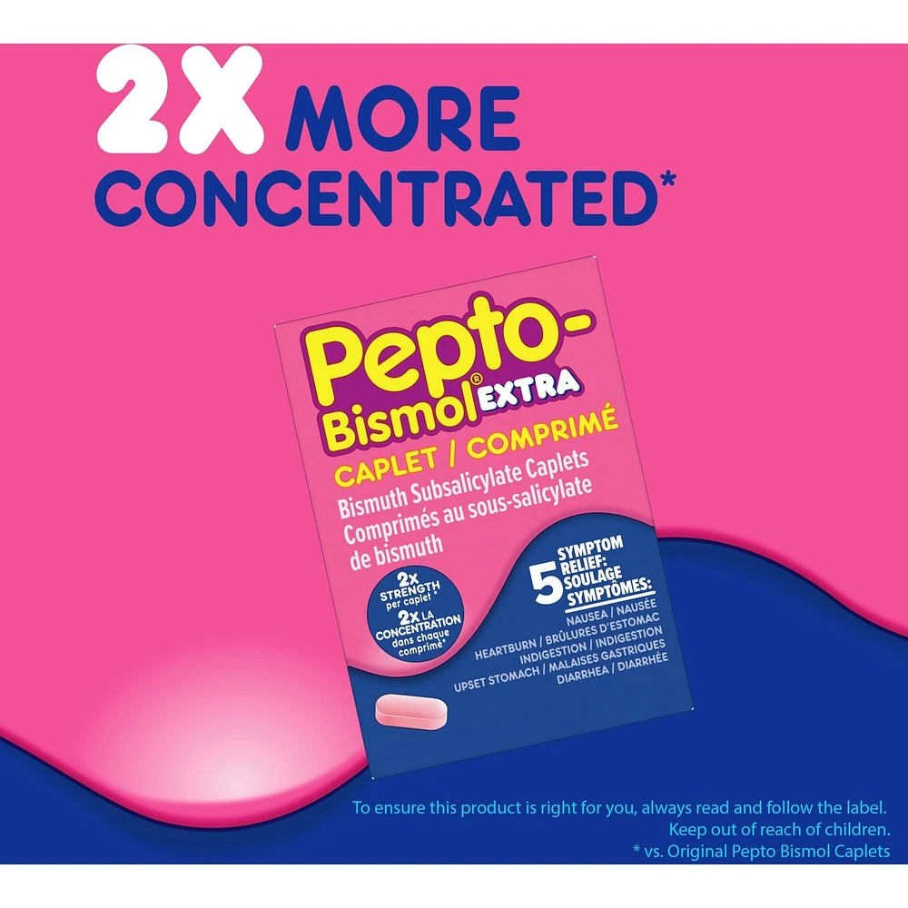 Extra Strength Caplets for Nausea, Heartburn, Indigestion, Upset Stomach, and Diarrhea Relief, Original Flavor