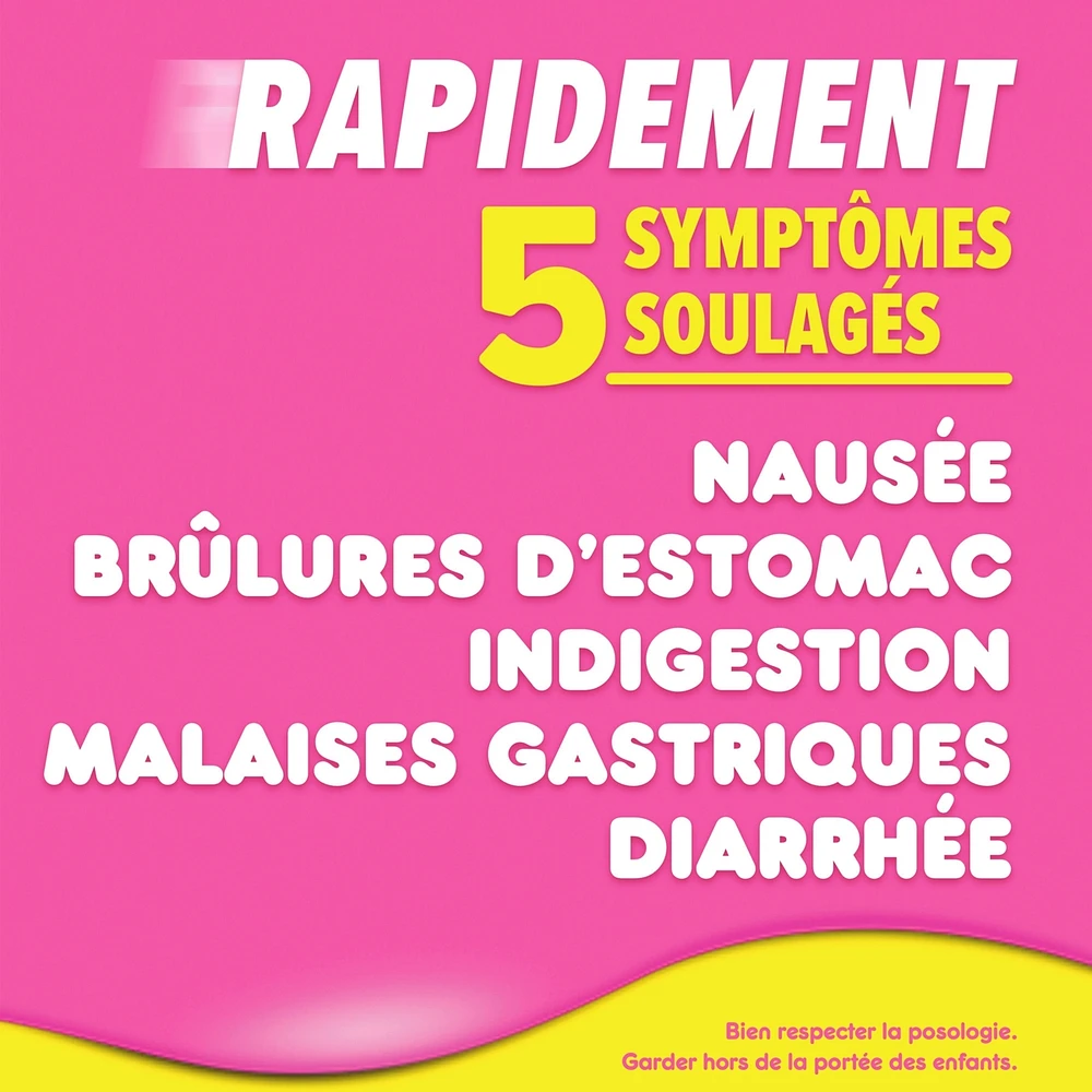 liquide pour la nausée, les brûlures d’estomac, l’indigestion, les malaises gastriques et la diarrhée – Soulagement rapide de 5 symptômes, saveur originale, format de voyage