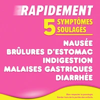 liquide pour la nausée, les brûlures d’estomac, l’indigestion, les malaises gastriques et la diarrhée – Soulagement rapide de 5 symptômes, saveur originale, format de voyage