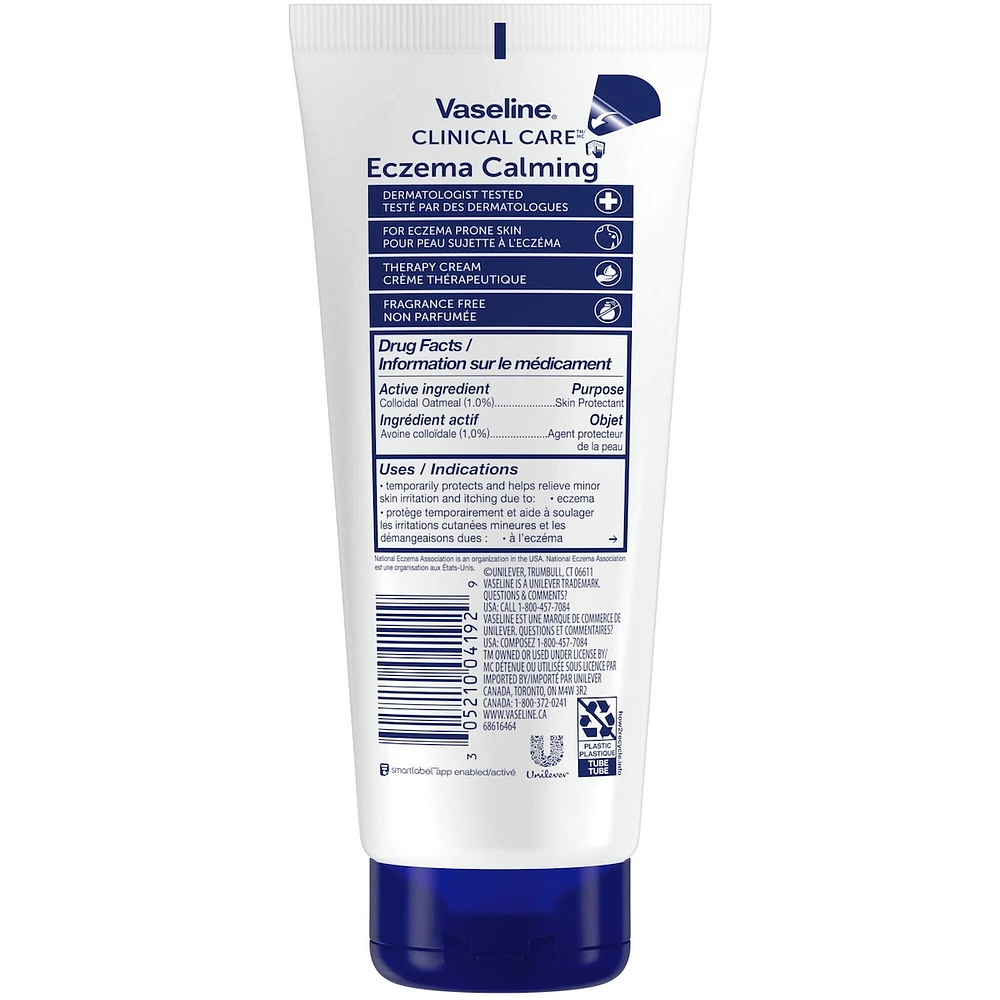 Vaseline Clinical Care™ Body Cream lotion for eczema prone skin Eczema Calming Therapy Cream with Colloidal Oatmeal Skin Protectant to provide instant relief for dry, itchy skin 200 ml