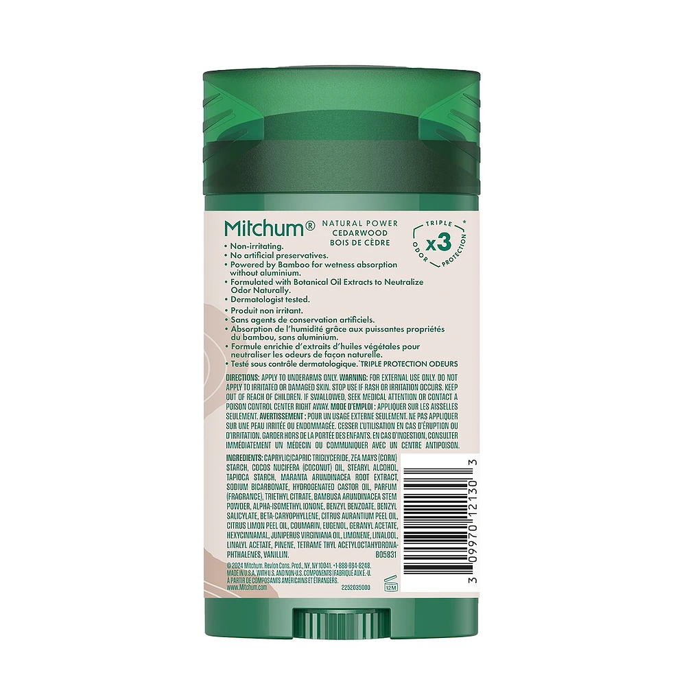 Mitchum Men Natural Power Deodorant Stick, Cedarwood