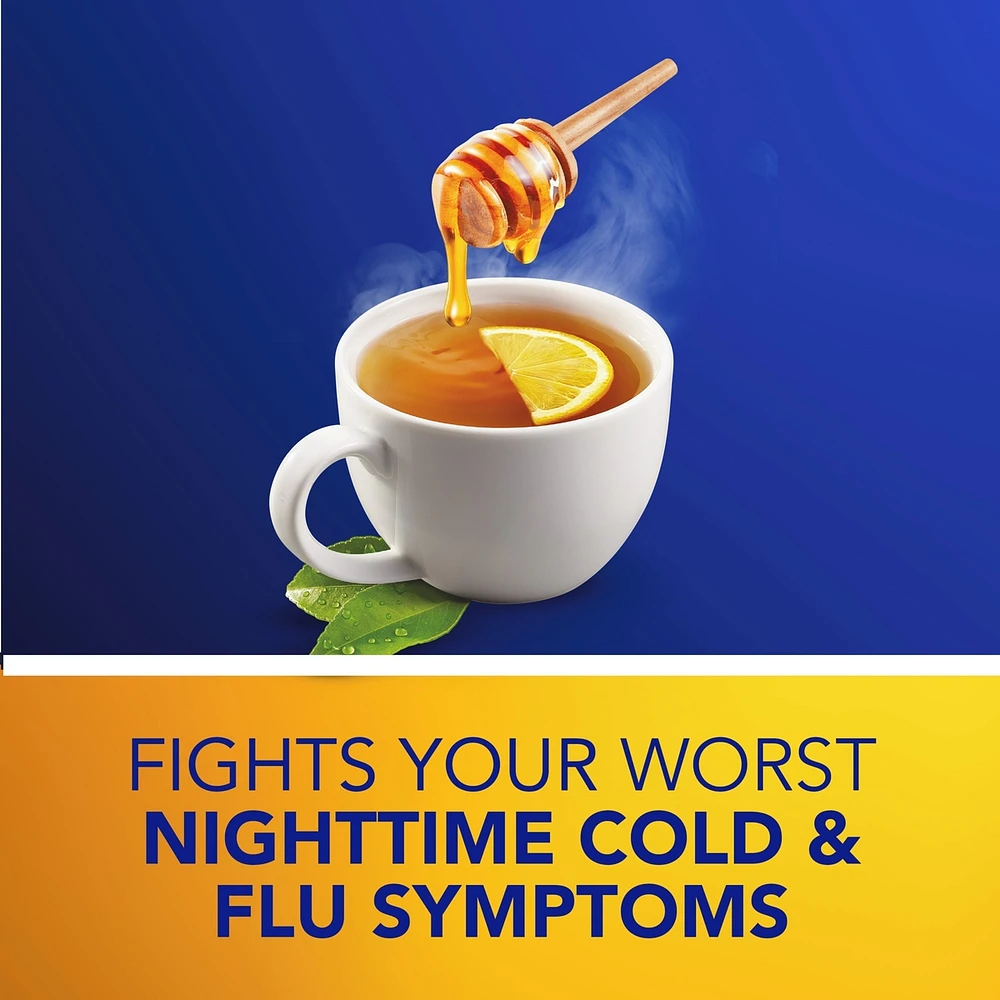 NyQuil Hot Remedy Cold, Flu & Congestion Medicine, Nighttime, Relief for Fever & Headache, Sore Throat Pain, Nasal Congestion, Runny Nose, Cough, Multi-Action, Honey Lemon Flavoured