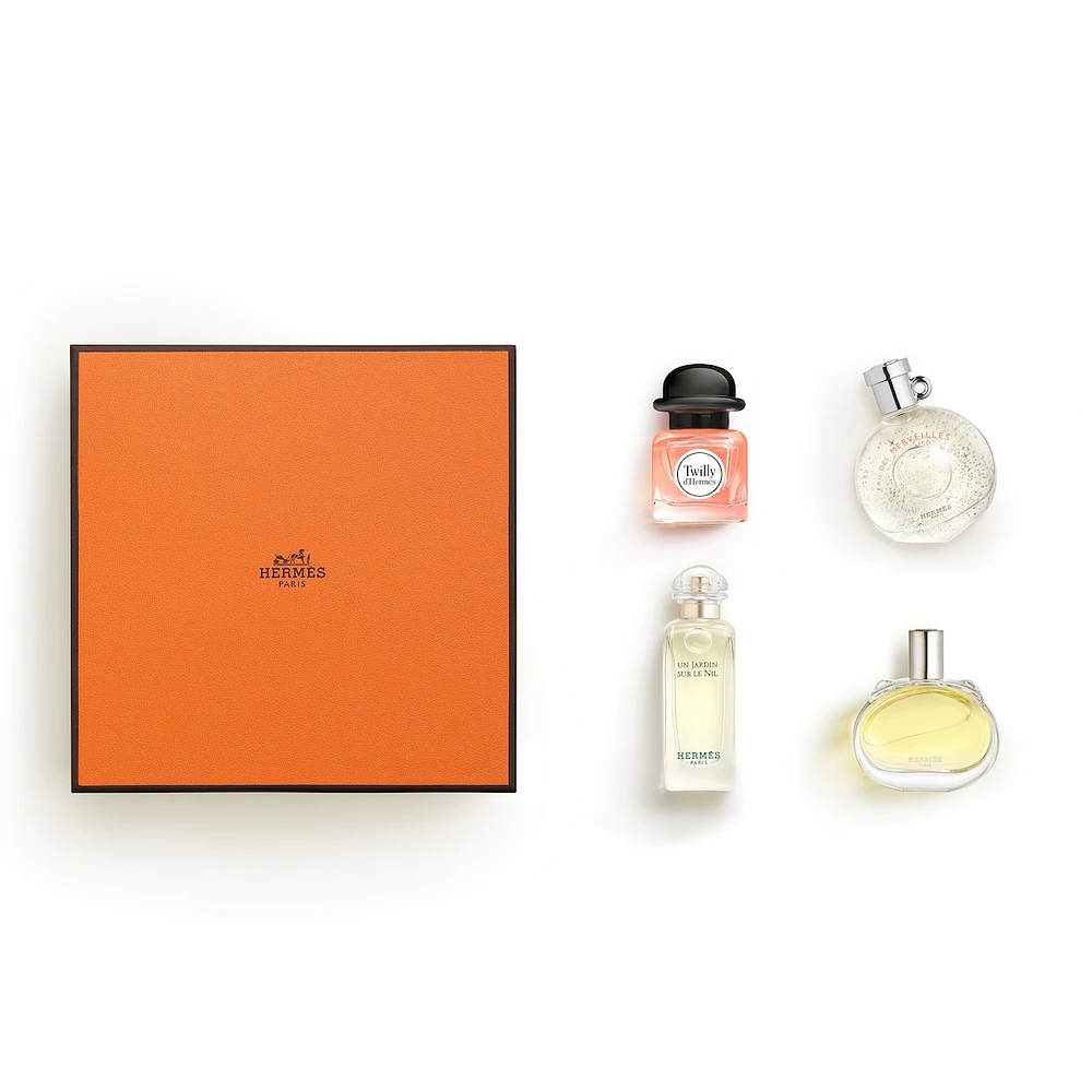 Coffret Miniatures, Twilly d'Hermès, Barénia, Eau des Merveilles, Un Jardin sur le Nil