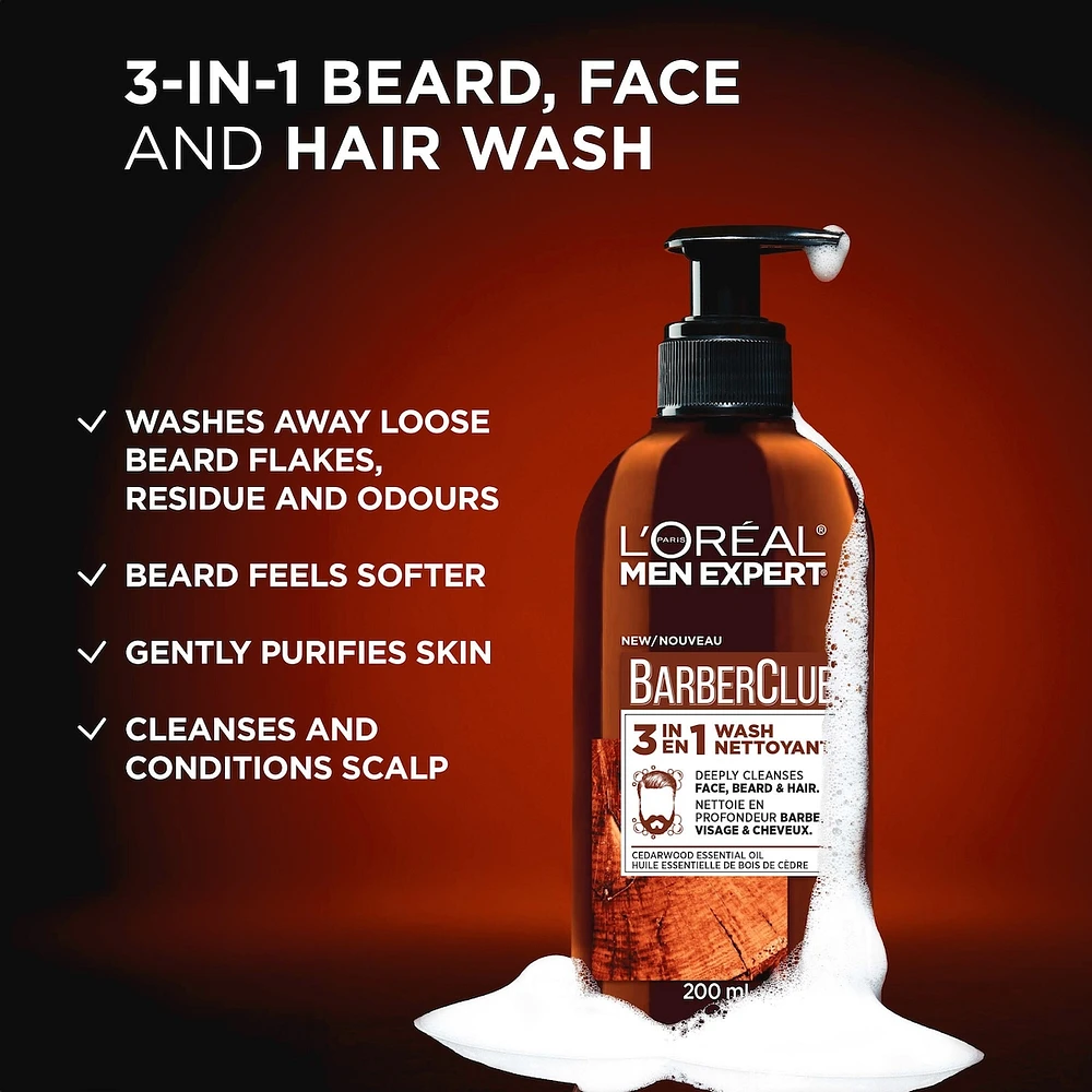 Face Wash 3-In-1 cleanser Face, Beard + Hair Wash For Men with Beard Barberclub