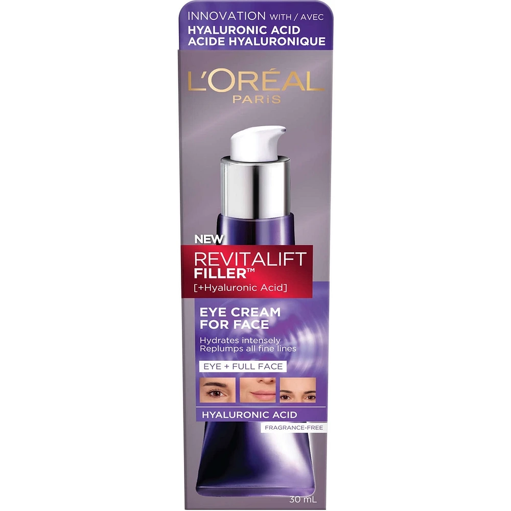 Revitalift Filler Eye Cream for Face Moisturizer with Hyaluronic Acid, Fragrance Free, Alcohol Free