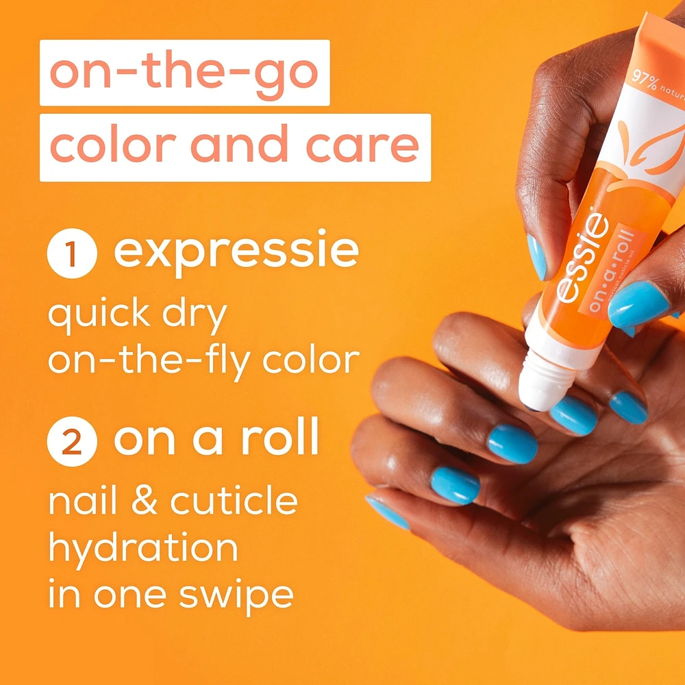 essie care on-a-roll apricot roller ball, 8-free vegan formula, conditions and hydrates nails, quick absorbing, 97% natural, on-the-go format, clear, 13.5 ml