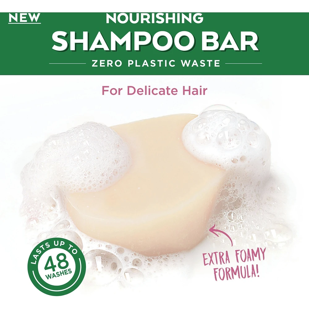Garnier Whole Blends Oat Delicacy Softening Shampoo Bar for Delicate Hair, Zero Plastic Packaging, Preservative Free, Silicone Free, Soap & Dye Free, with Rice Cream and Oat Milk, 60G