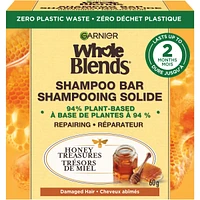 Garnier Whole Blends Honey Treasures Repairing  Shampoo Bar for Damaged Hair, Zero Plastic Packaging, Preservative Free, Silicone Free, Soap & Dye Free, with Honey and Beeswax, 60G