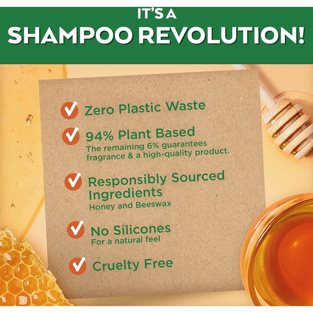 Garnier Whole Blends Honey Treasures Repairing  Shampoo Bar for Damaged Hair, Zero Plastic Packaging, Preservative Free, Silicone Free, Soap & Dye Free, with Honey and Beeswax, 60G