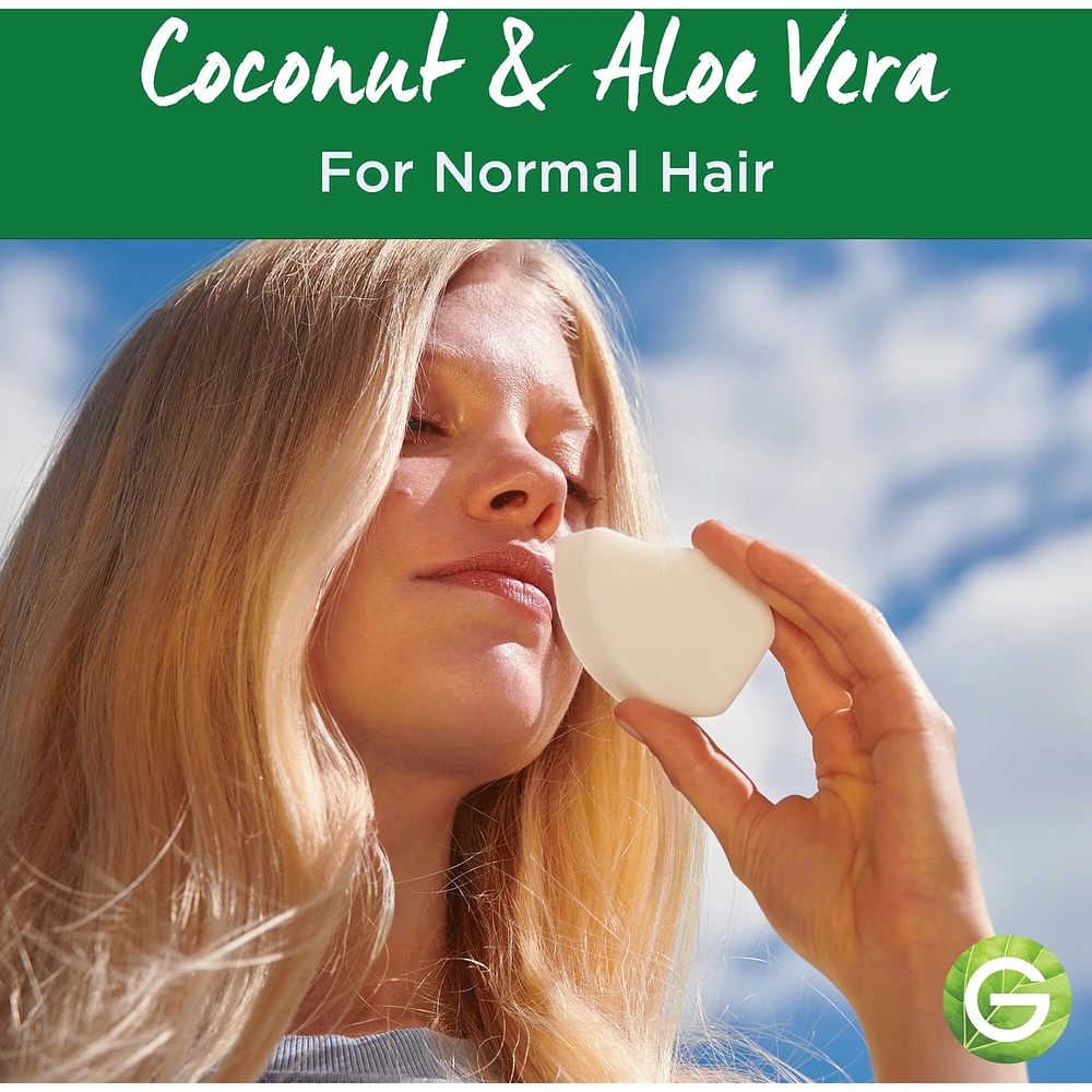 Garnier Whole Blends Coconut & Aloe Vera Hydrating Shampoo Bar for Normal Hair, Zero Plastic Packaging, Sulfate Free, Preservative Free, Silicone Free, Soap & Dye Free, with Coconut oil and Organic Aloe Vera, 60G