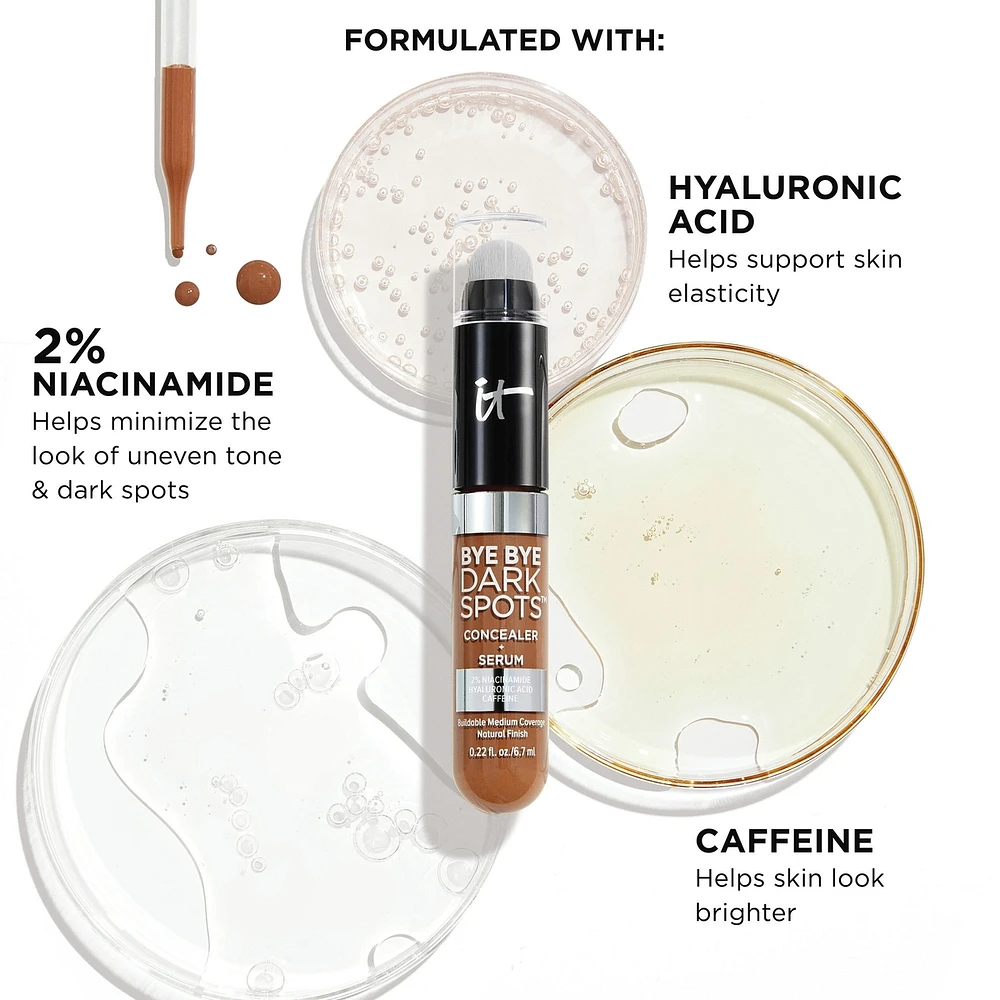 Bye Dark Spots Concealer + Serum with 2% Niacinamide

INSTANT NATURAL COVERAGE CLINICALLY FADES DRAK SPOTS*