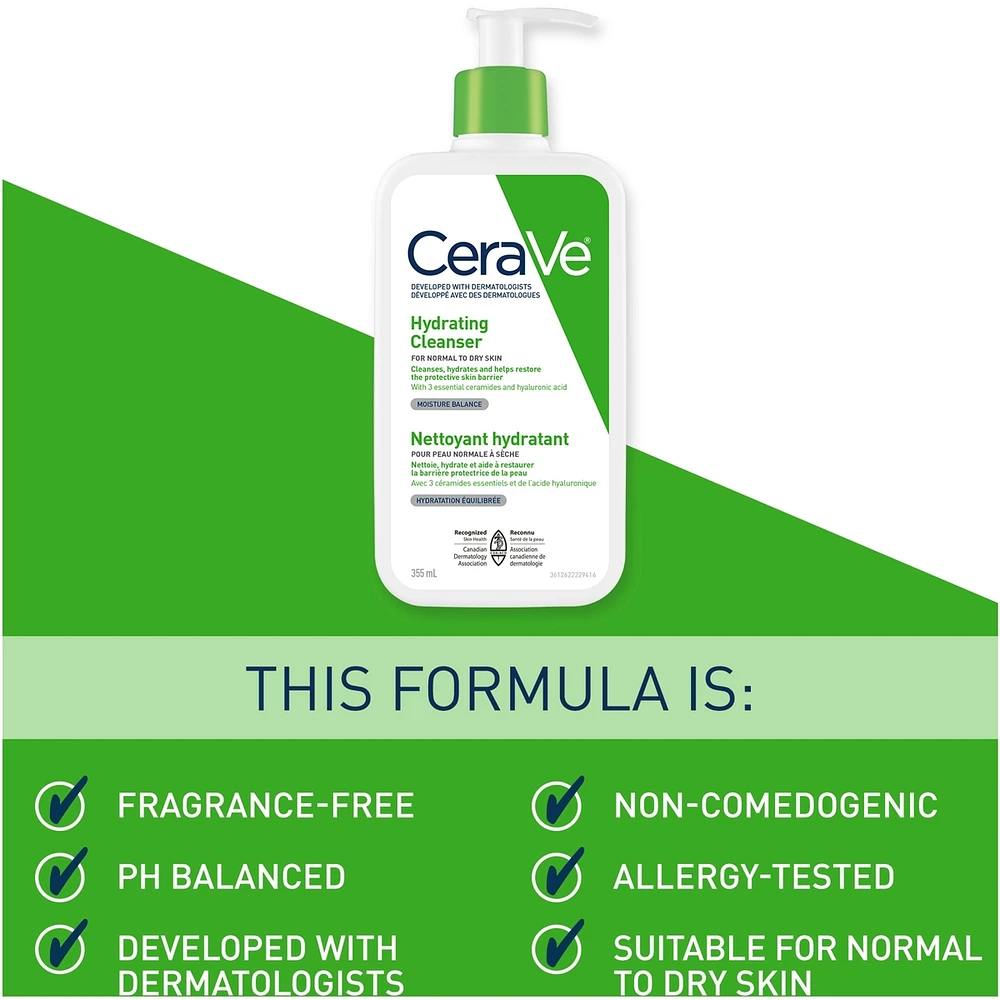 Hydrating Cleanser With Hyaluronic Acid and 3 Ceramides, Normal to Dry Skin , Fragrance Free