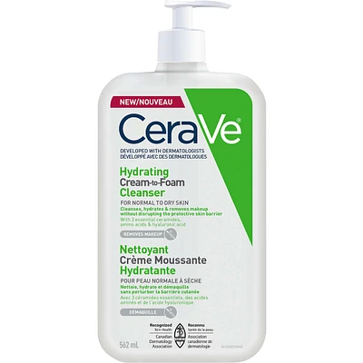 Nettoyant Crème Moussante Hydratante de CeraVe Démaquille Avec acide hyaluronique et sans parfum