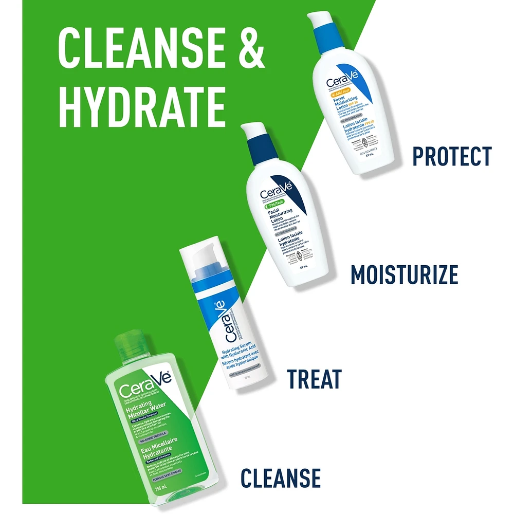 Hydrating Micellar Water Cleanser & Eye Makeup Remover with Essential Ceramides, Hyaluronic Acid and Niacinamde (Vitamin B3)