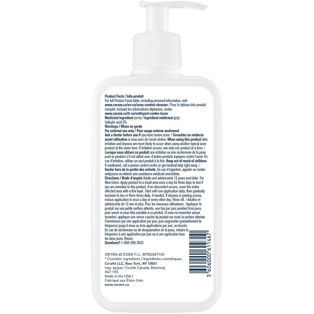 Nettoyant concentré contre l'acné CeraVe | Nettoyant visage à 2% d'acide salicylique avec argile purifiante pour peaux grasses et points noirs | Sans parfum