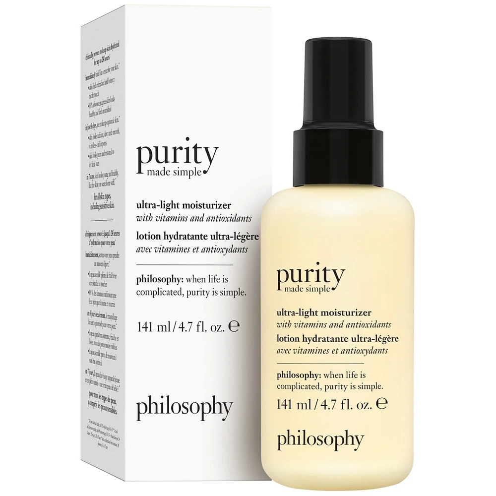 purity made simple ultra-light moisturizer, nourishing formula, 24h hydration, soft & dewy skin