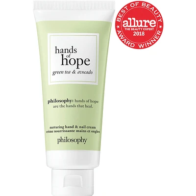 green tea & avocado nurturing hand & nail cream, fast-absorbing, up to 24h hydration, luminous & healthy finish
