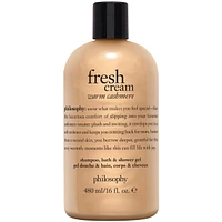 fresh cream warm cashmere shampoo, bath and shower gel, cleanses, conditions, softens skin & hair