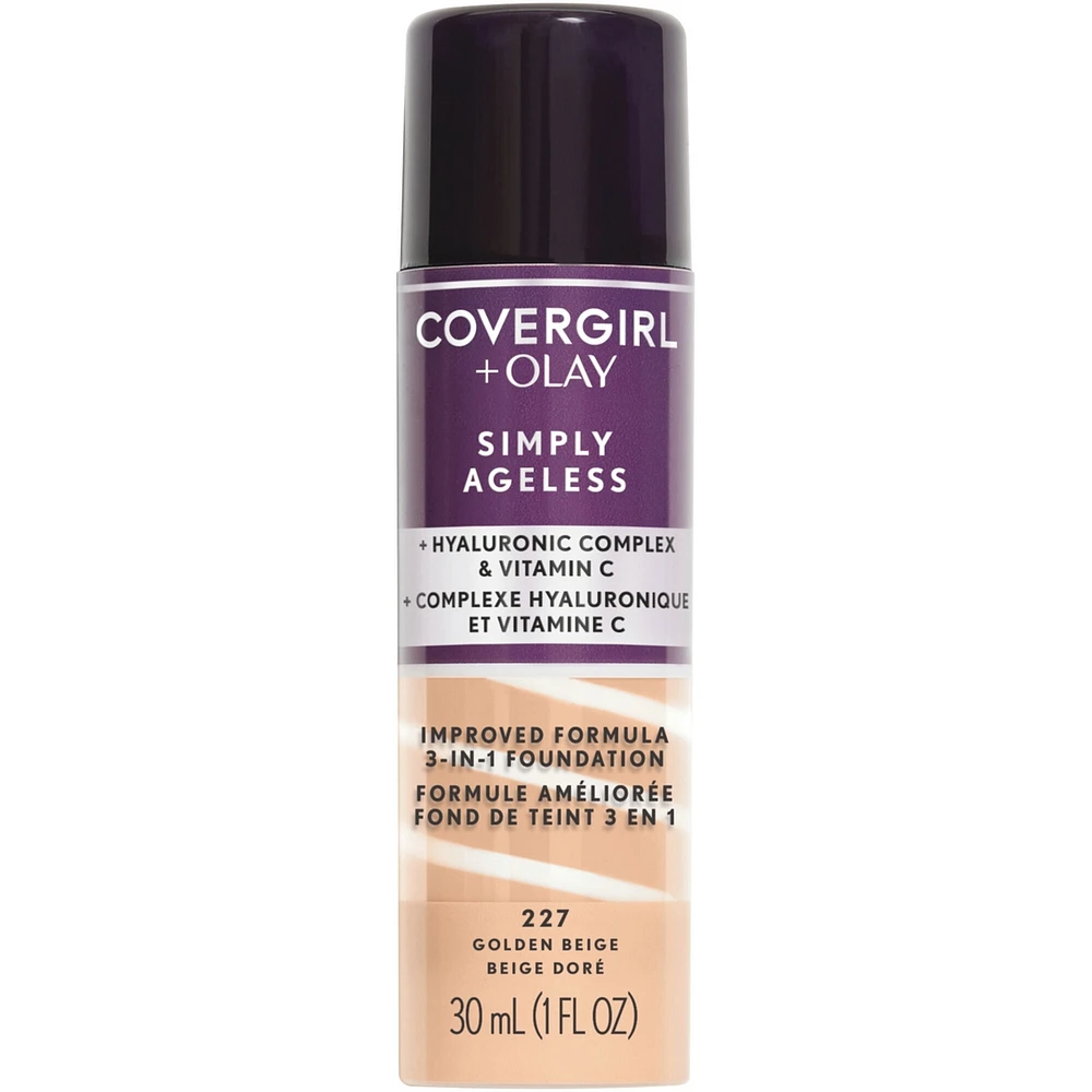 Simply Ageless 3-in-1 Liquid Foundation Infused with Hyaluronic Complex, Vitamin C and Niacinamide - Hydrating Formula, 100% Cruelty-Free
