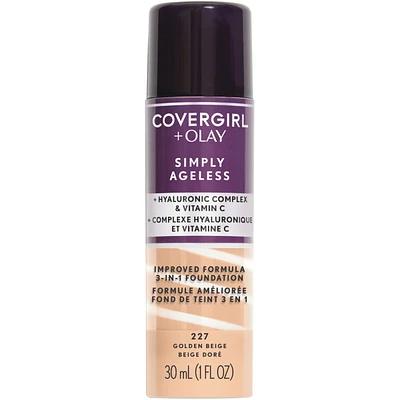 Simply Ageless 3-in-1 Liquid Foundation Infused with Hyaluronic Complex, Vitamin C and Niacinamide -  Hydrating Formula, 100% Cruelty-Free
