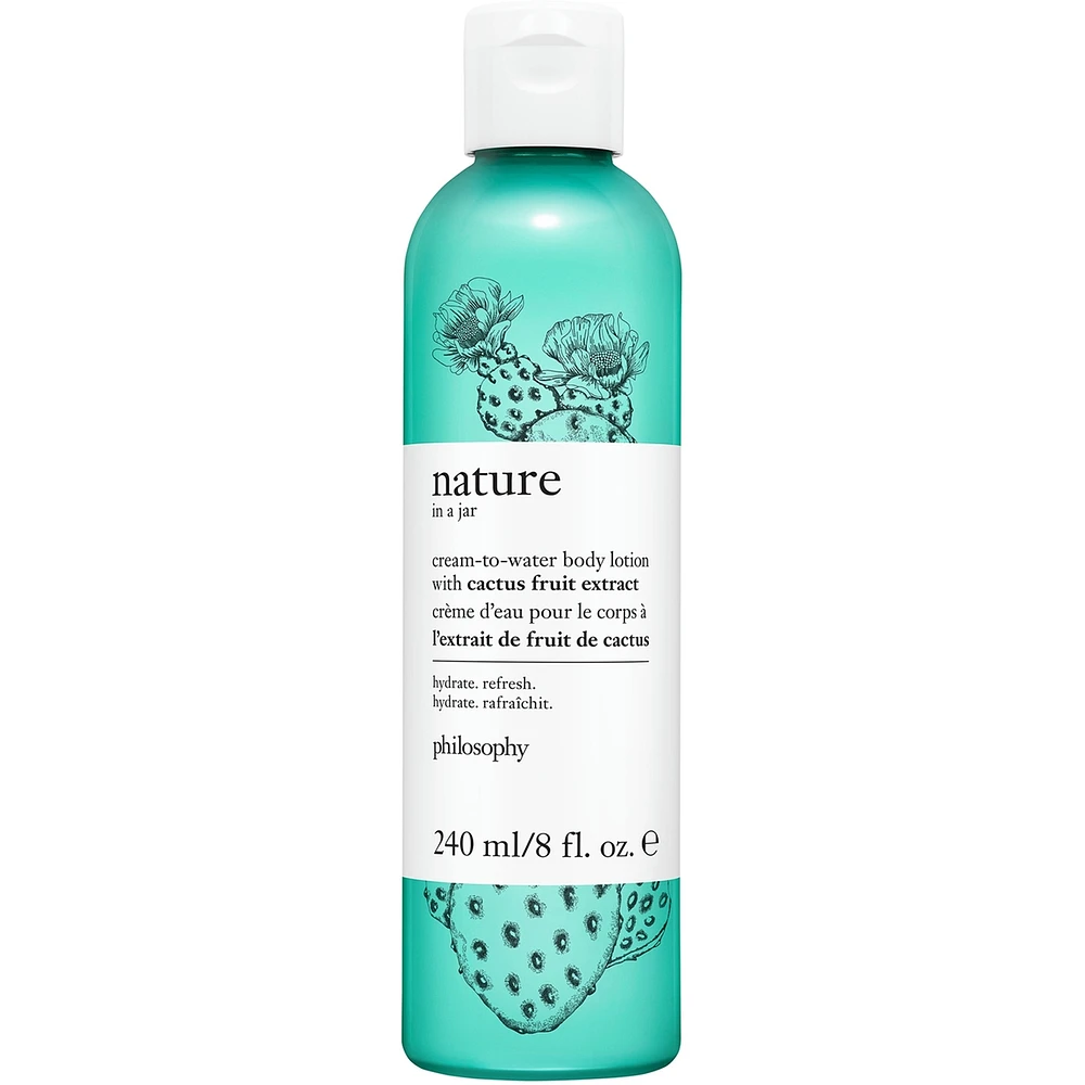 nature in a jar cream-to-water body lotion with cactus fruit extract