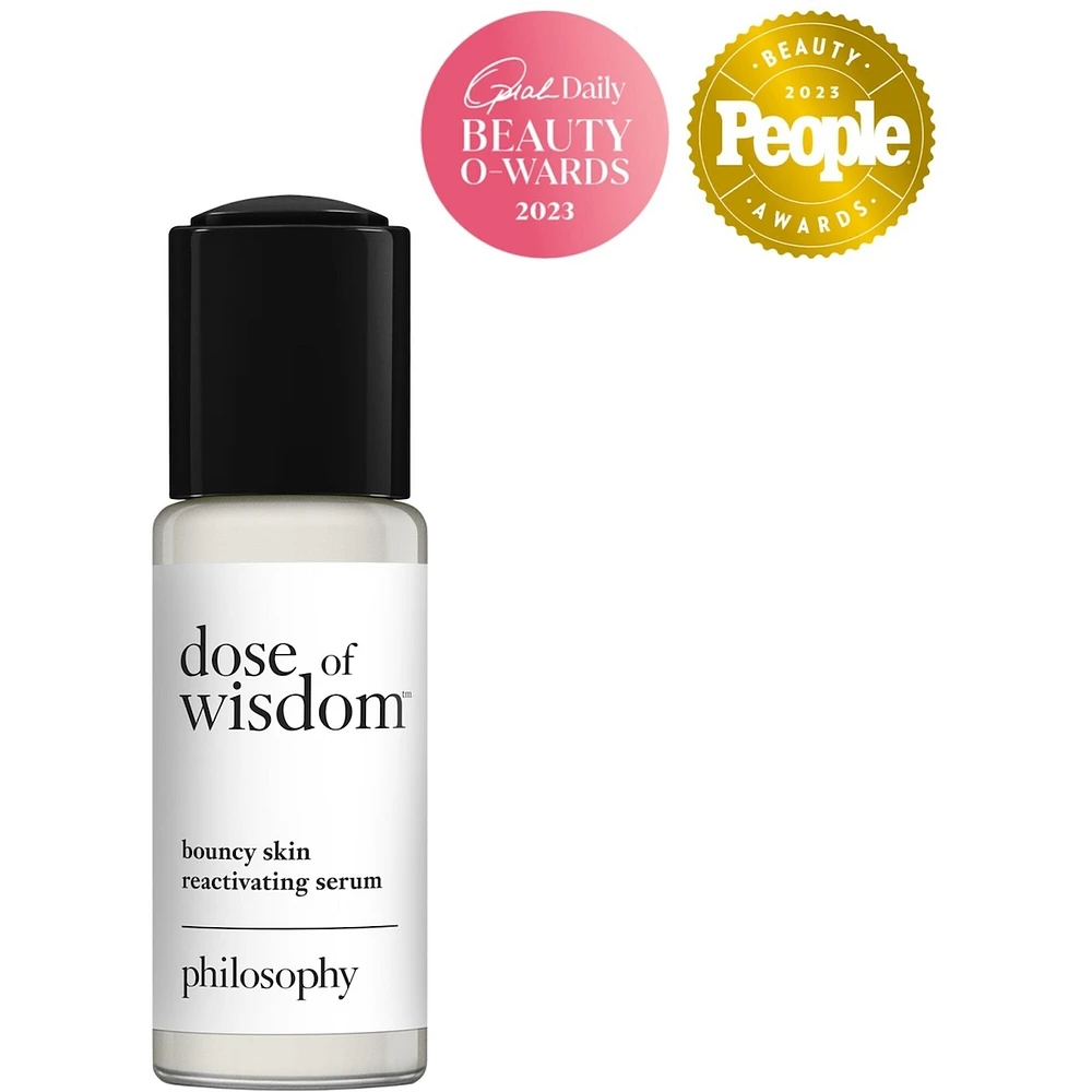 dose of wisdom™ bouncy skin reactivating serum in-depth hydration and collagen support loaded with oxygen, vitamin C hyaluronic acid