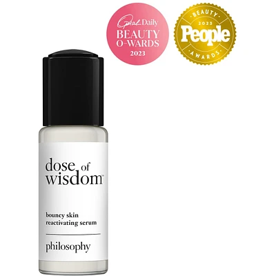 dose of wisdom™ bouncy skin reactivating serum in-depth hydration and collagen support loaded with oxygen, vitamin C hyaluronic acid