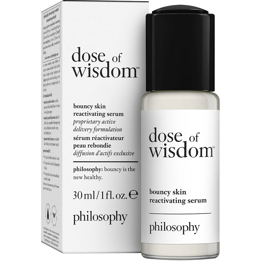 dose of wisdom™ bouncy skin reactivating serum in-depth hydration and collagen support loaded with oxygen, vitamin C hyaluronic acid