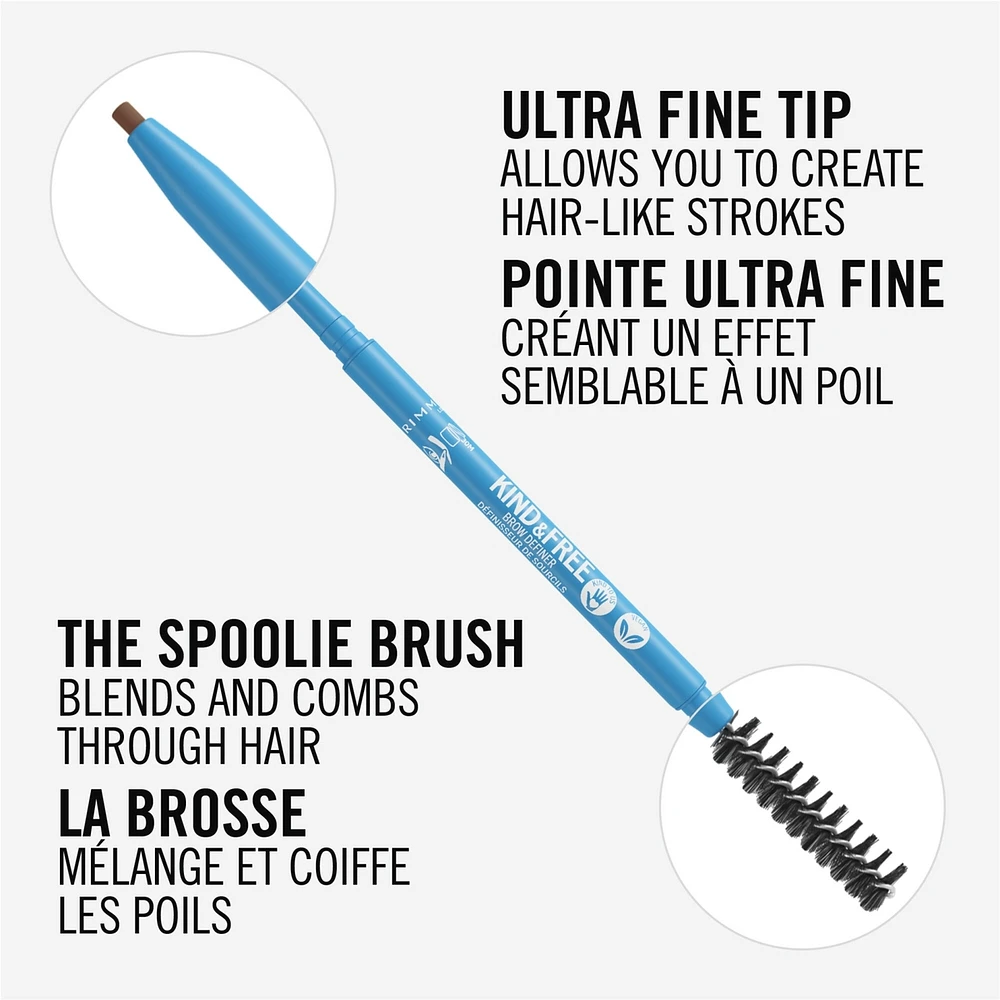 Kind & Free™ Brow Definer, Dual Ended Ultra Fine Tip and Spoolie, NO mineral oils, Vegan Formula
