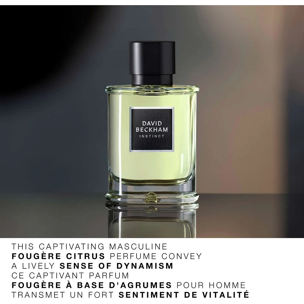 Instinct Eau de Parfum for Men, Fougère Citrus Perfume, Captivating & Dynamic David Beckham Fragrance, Sophisticated Perfume Bottle