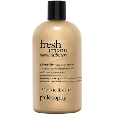 hydrating shower gel fresh cream warm cashmere, cleanses, conditions, moisturizes skin