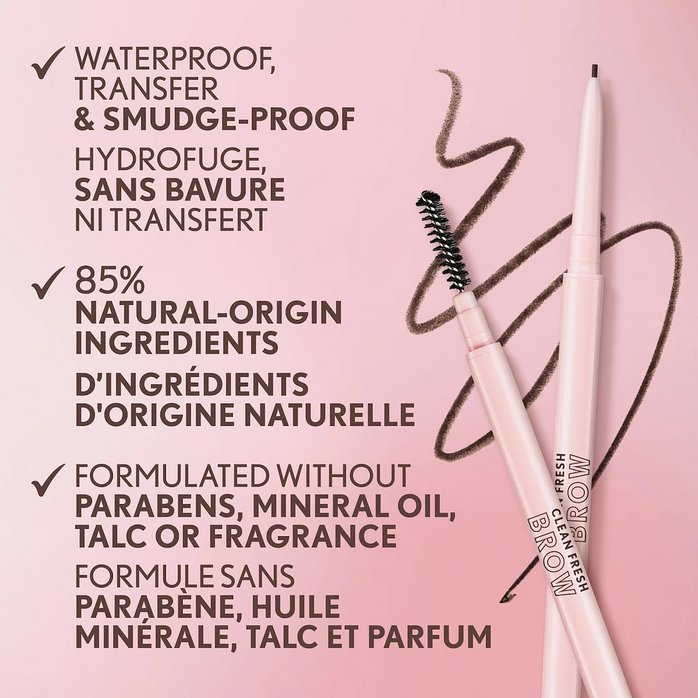 Clean Fresh Brow Nano Eyebrow Pencil, Ultra-Precise Tip, Waterproof, Transfer-Resistant, Built-In Spoolie, Vegan Formula