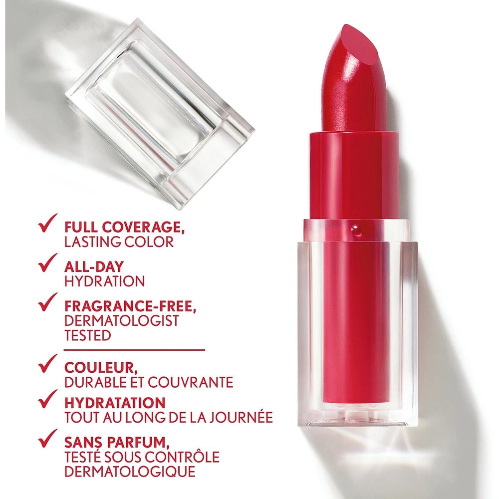 Rouge à lèvres Clean, Fini satin, Tenue 24 heures, Squalane, Avocat et aloès, Sans carmin, non desséchant