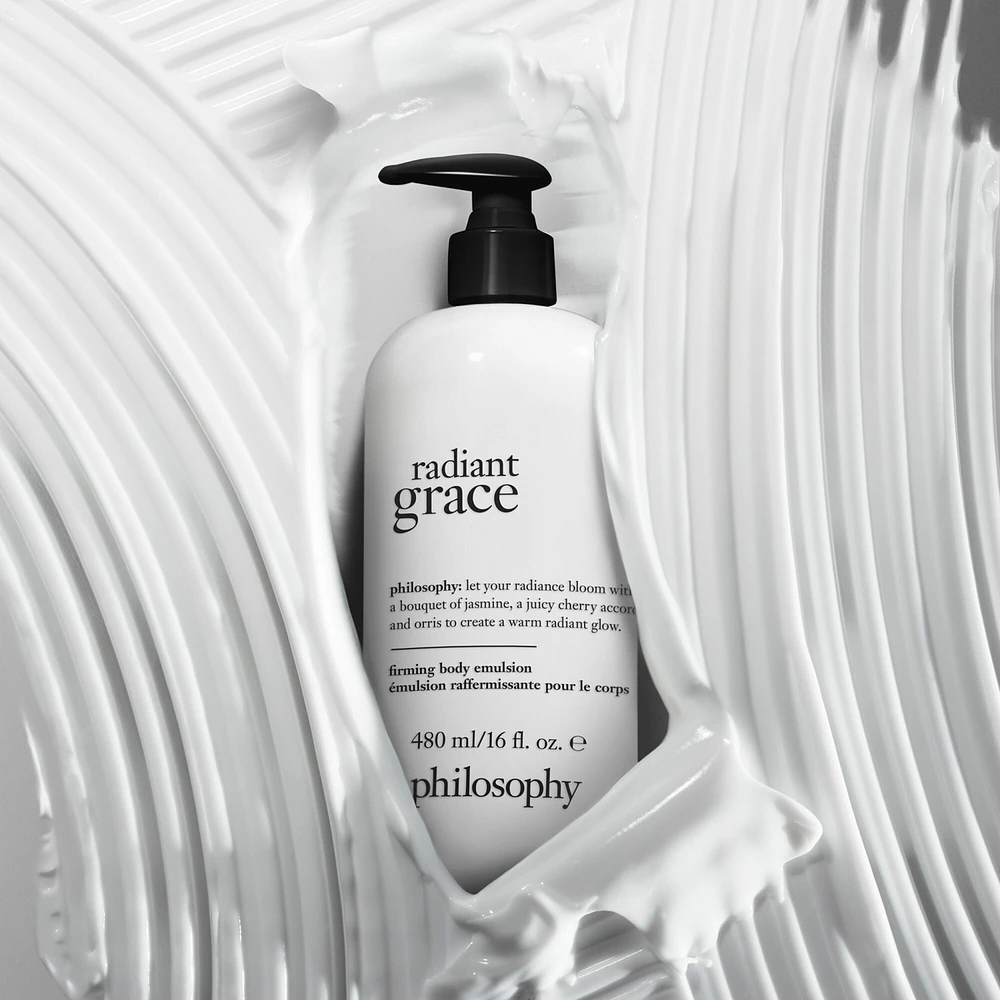 radiant grace firming scented body emulsion, softens the skin, long-lasting hydration