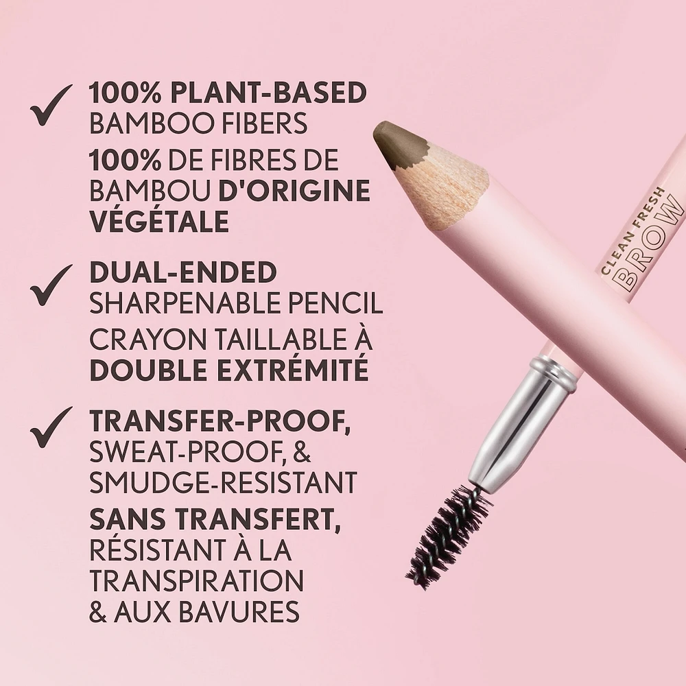 Clean Fresh Brow Eyebrow Pencil, Long-Lasting, Natural Looking, Vegan Formula, Easy to Apply, Pencil with Brush