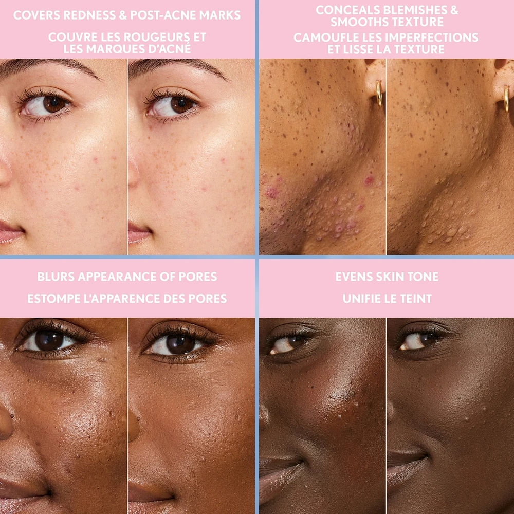 Fond de teint liquide Clean Fresh Blurring Skin Tint, Fini mat doux, Lisse, Illumine, Estompe les pores, Écran solaire minéral, Formule végétalienne