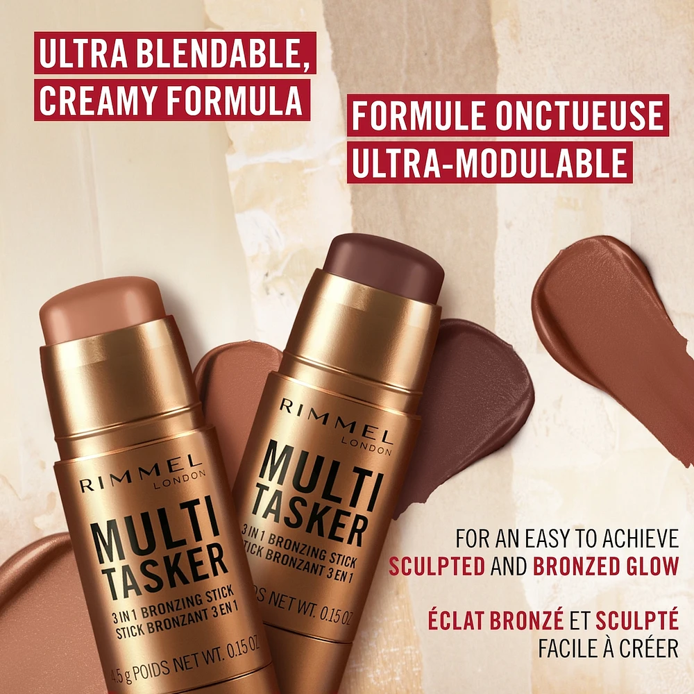 Multi Tasker stick bronzant, sculptant et contouring, tenue toute la journée, fini frais, maquillage végétalien