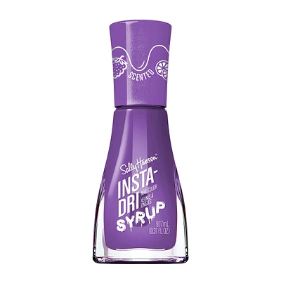 Insta-Dri® Syrup Nail Polish, 3-in-1 formula with a berry scent and built-in base top coat. 1 Stroke, Coat Done. Dries 60 seconds
