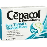 Cepacol® Sensations Sore Throat and Blocked Nose, Sore Throat Lozenges, 16 ct