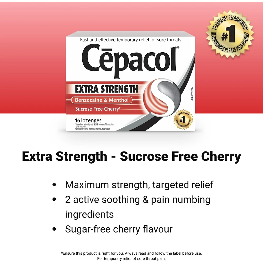 Cepacol® Extra Strength Sucrose Free Cherry, Sore Throat Lozenges, 16 ct