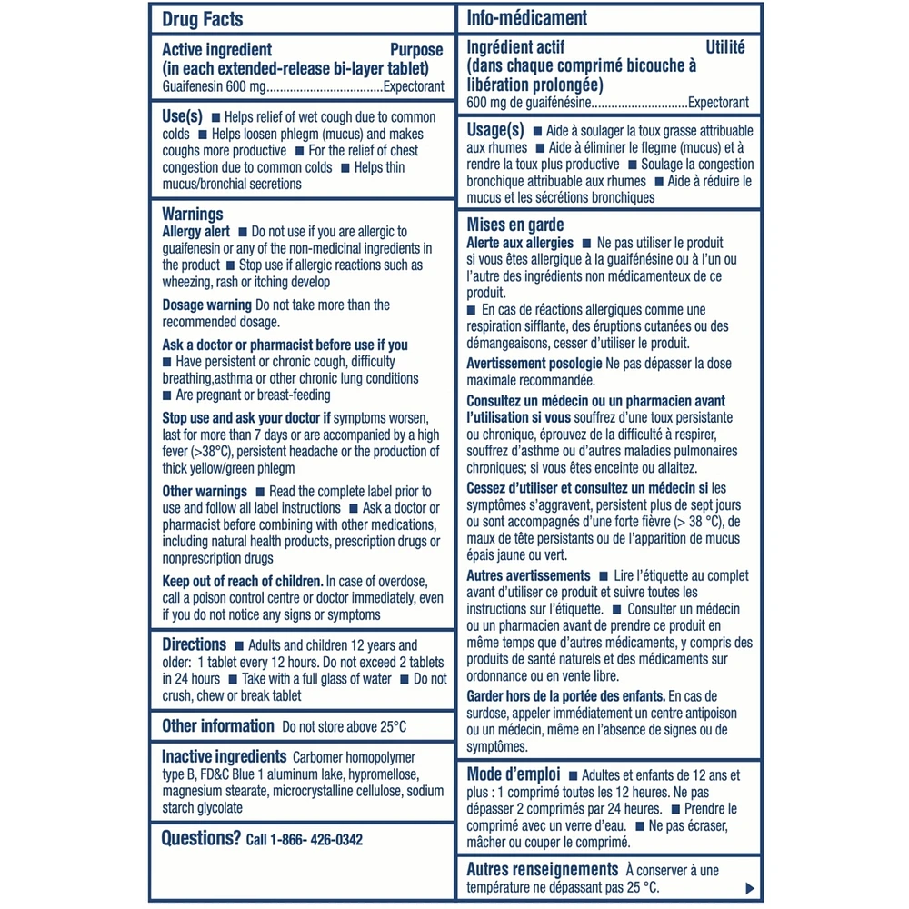 Chest Congestion Guaifenesin 600 mg Tablets Expectorant (Cough Medicine