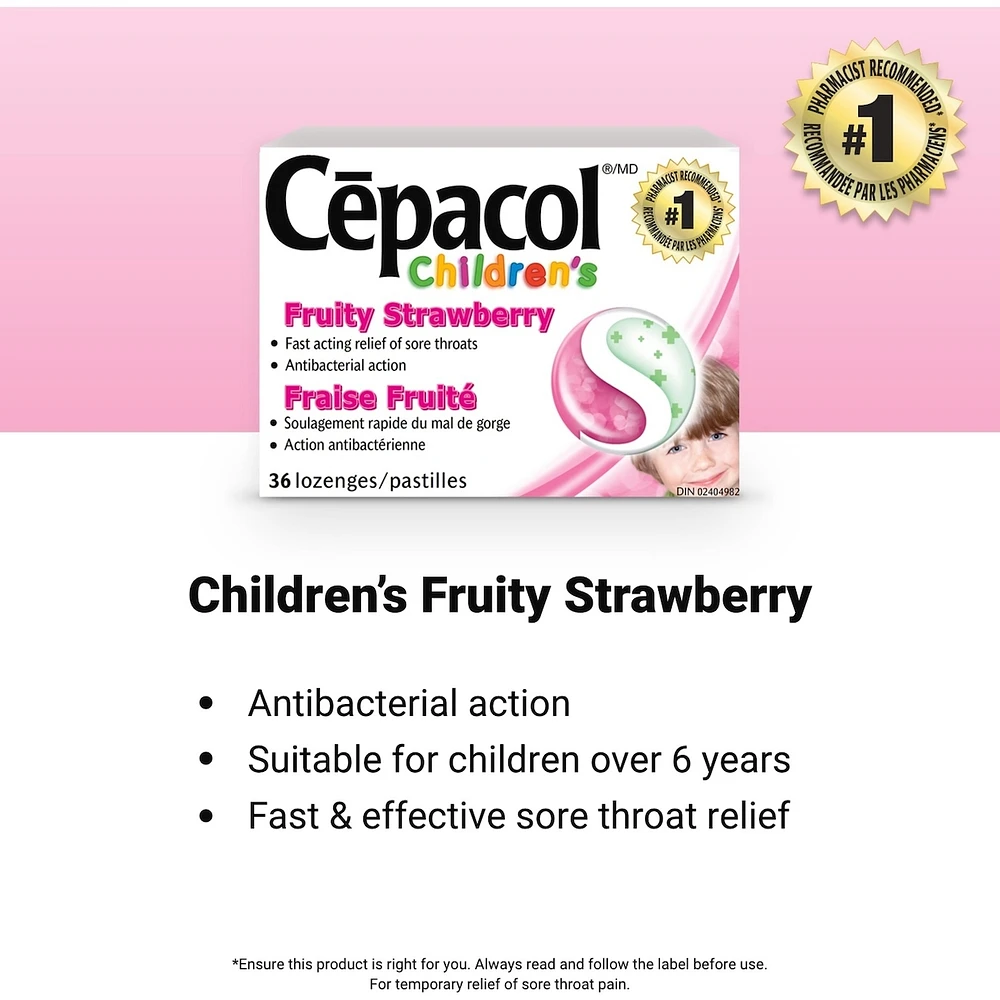 Cepacol® Children’s Fruity Strawberry, Sore Throat Lozenges, 36 ct