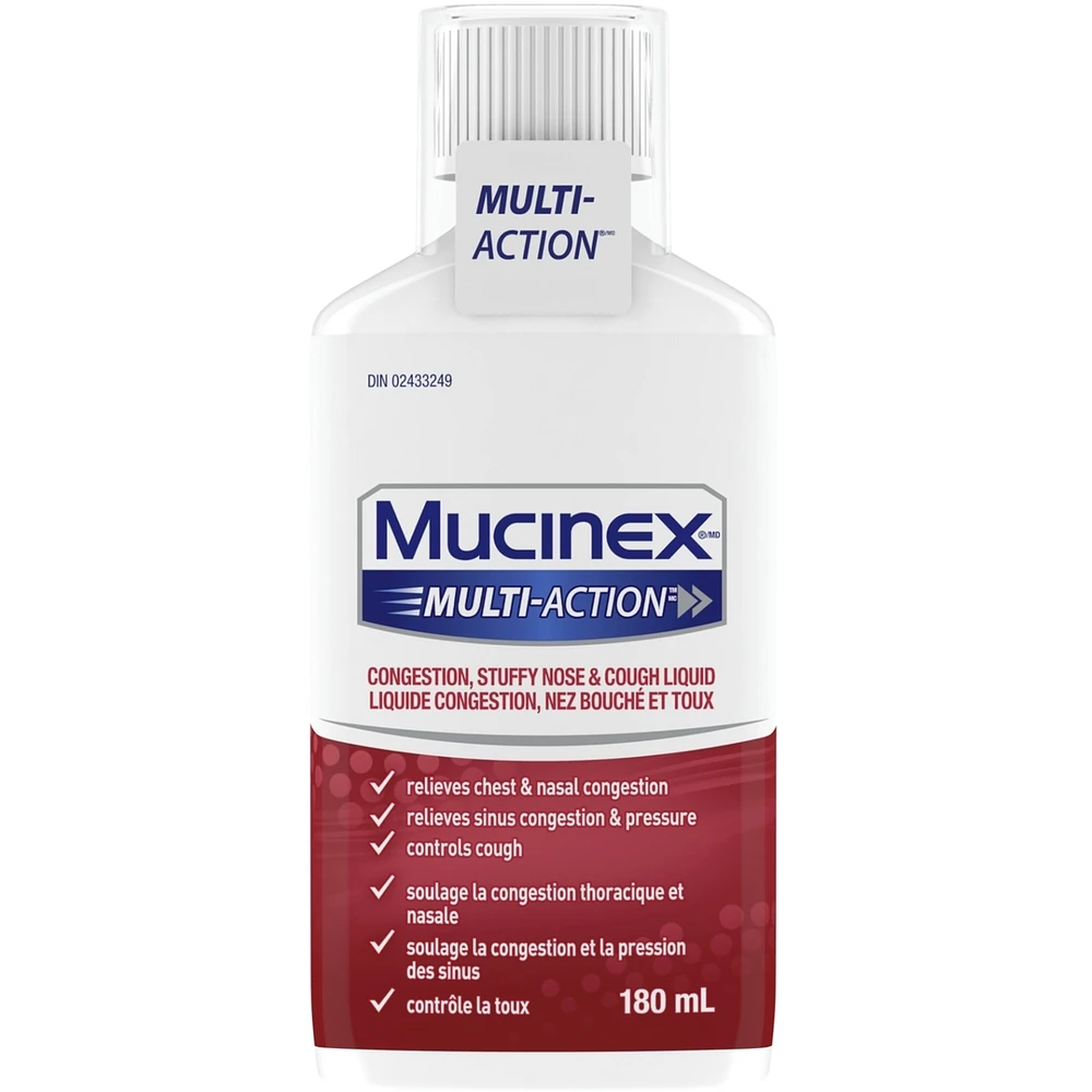 MUCINEX® MULTI-ACTION™ Congestion, Stuffy Nose & Cough Liquid, 180 mL