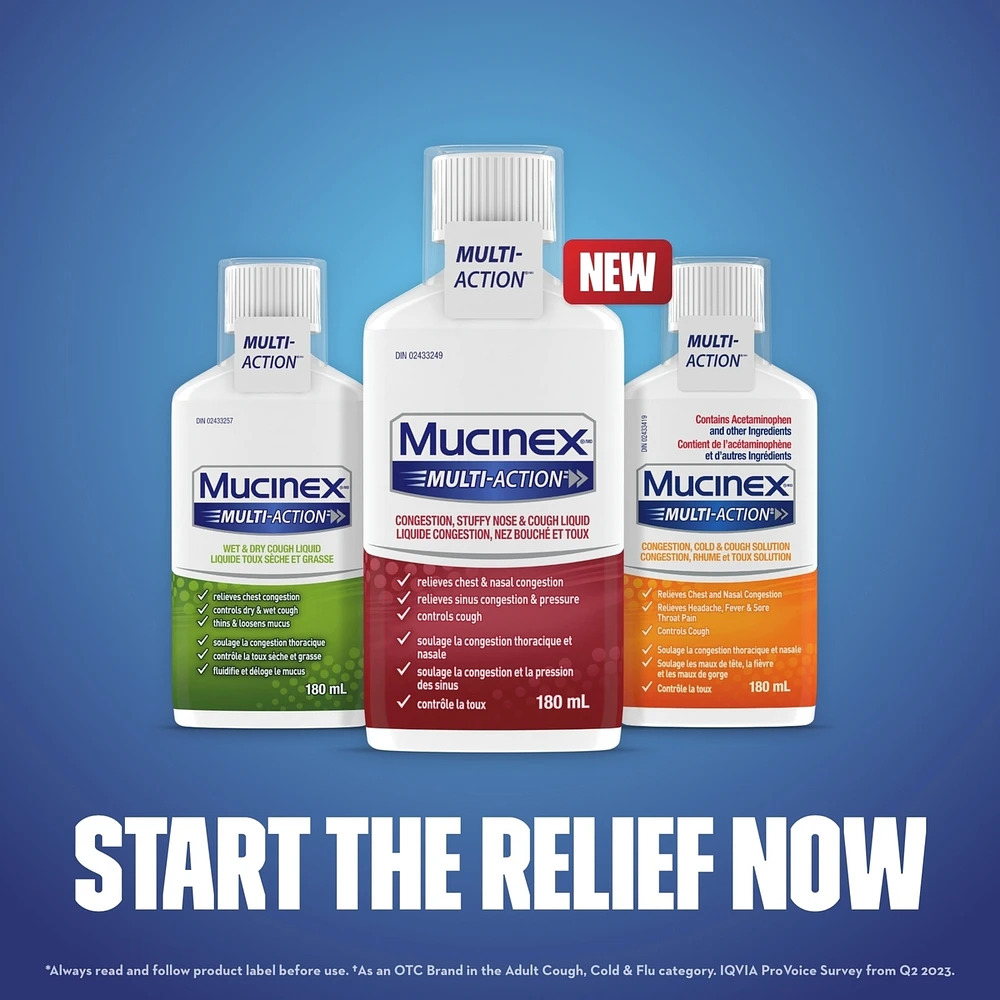 MUCINEX® MULTI-ACTION™ Congestion, Stuffy Nose & Cough Liquid, 180 mL